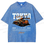 Unisex Tokyo Racing Car Printed Washed Tee