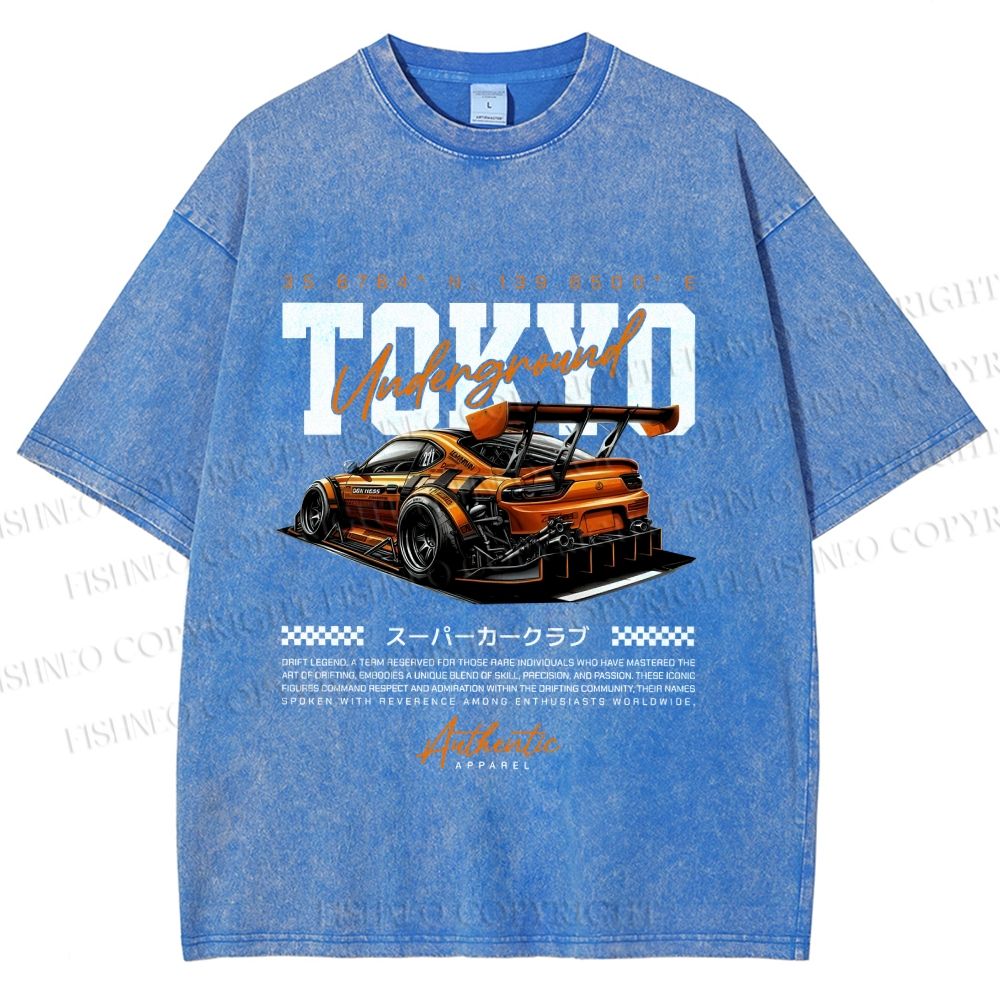 Unisex Tokyo Racing Car Printed Washed Tee