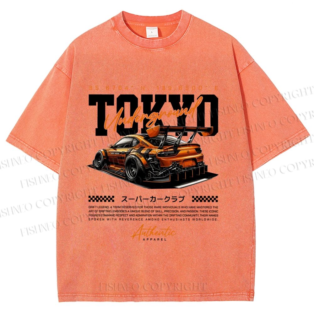 Unisex Tokyo Racing Car Printed Washed Tee