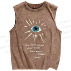 Unisex Artistic Eyes Printed Washed Tank Top