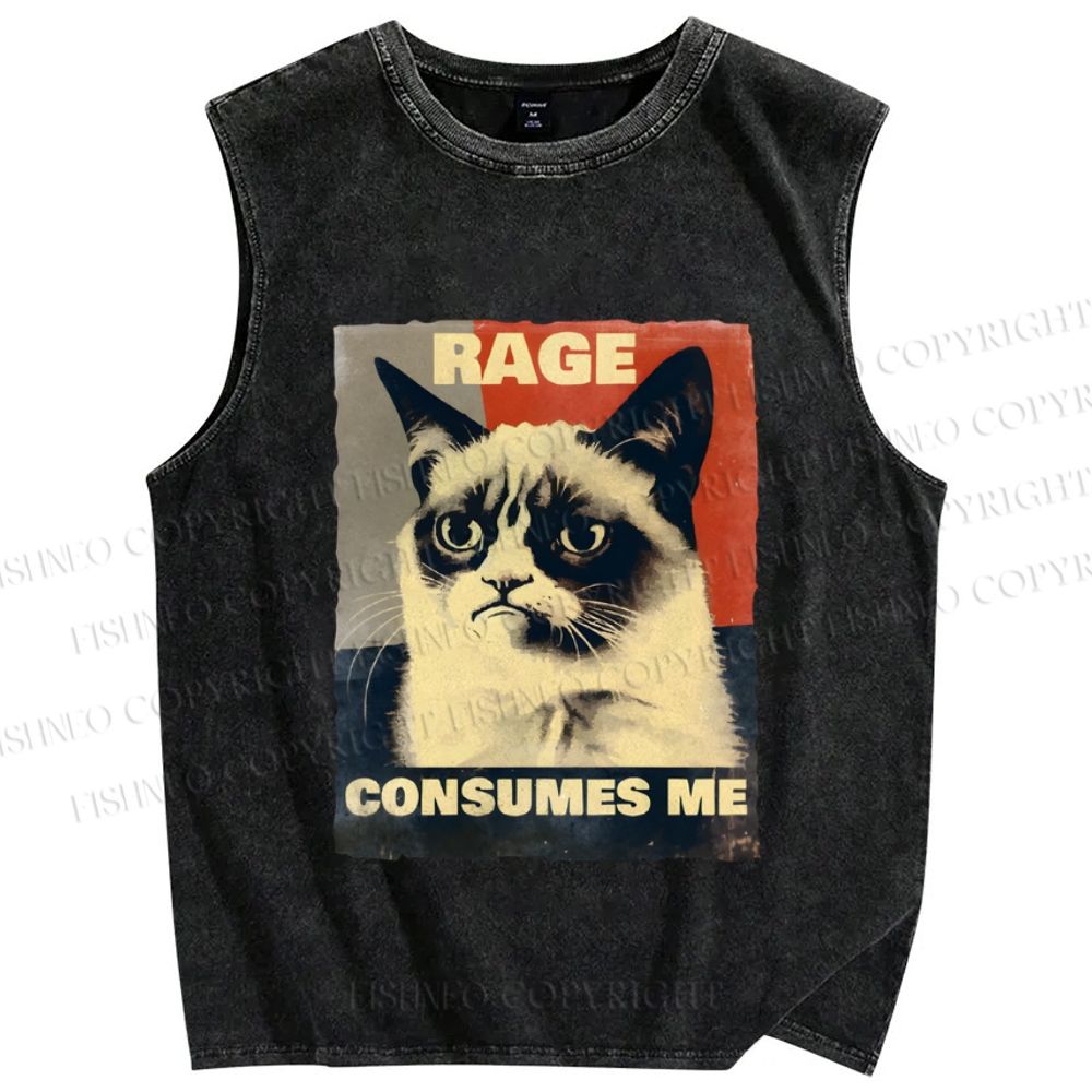 Unisex Cat Printed Washed Tank Top