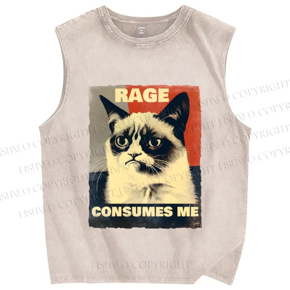 Unisex Cat Printed Washed Tank Top