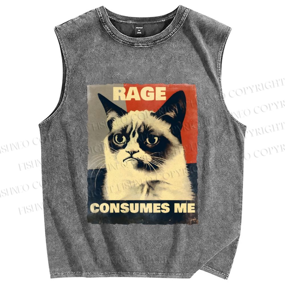 Unisex Cat Printed Washed Tank Top