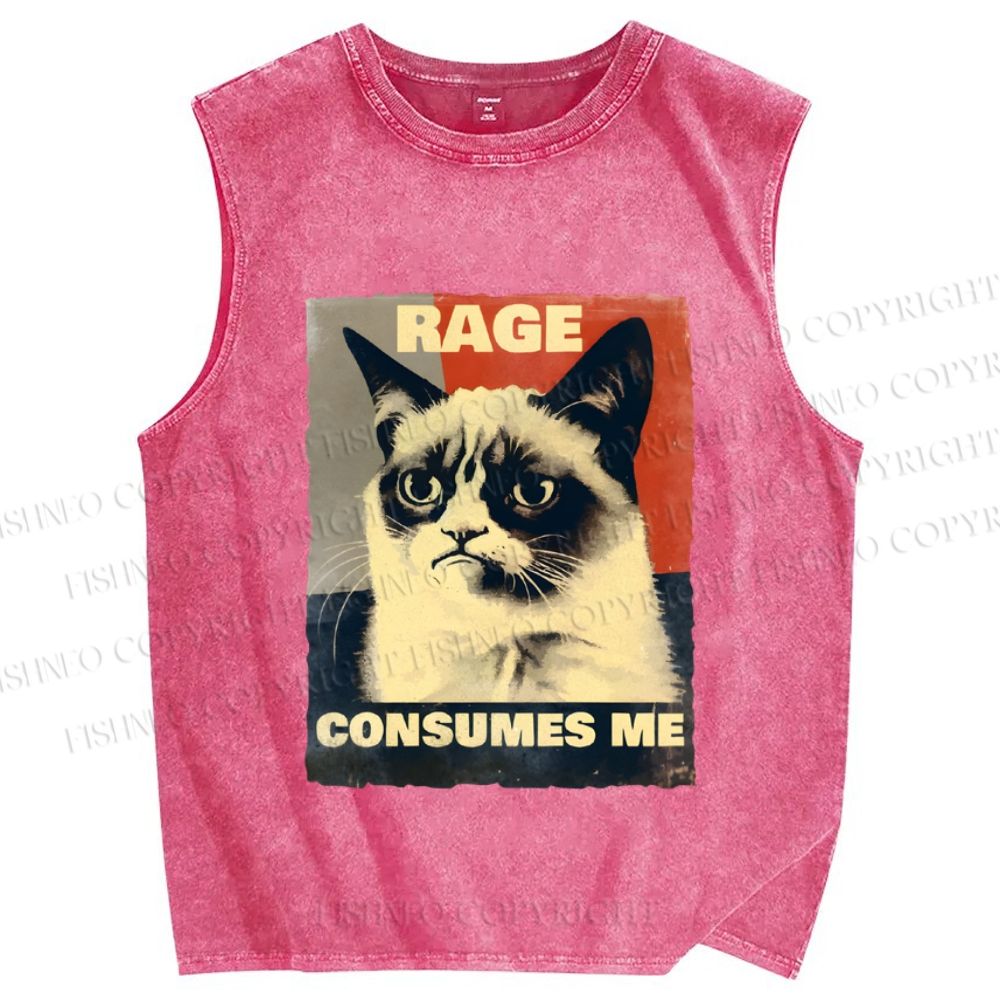 Unisex Cat Printed Washed Tank Top