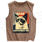 Unisex Cat Printed Washed Tank Top