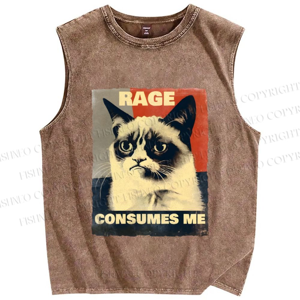 Unisex Cat Printed Washed Tank Top