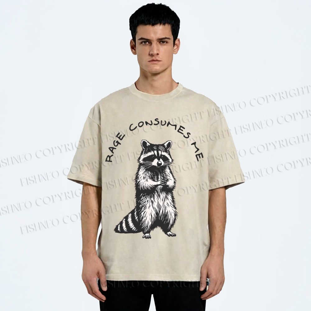 Unisex Raccoon Printed Washed Tee