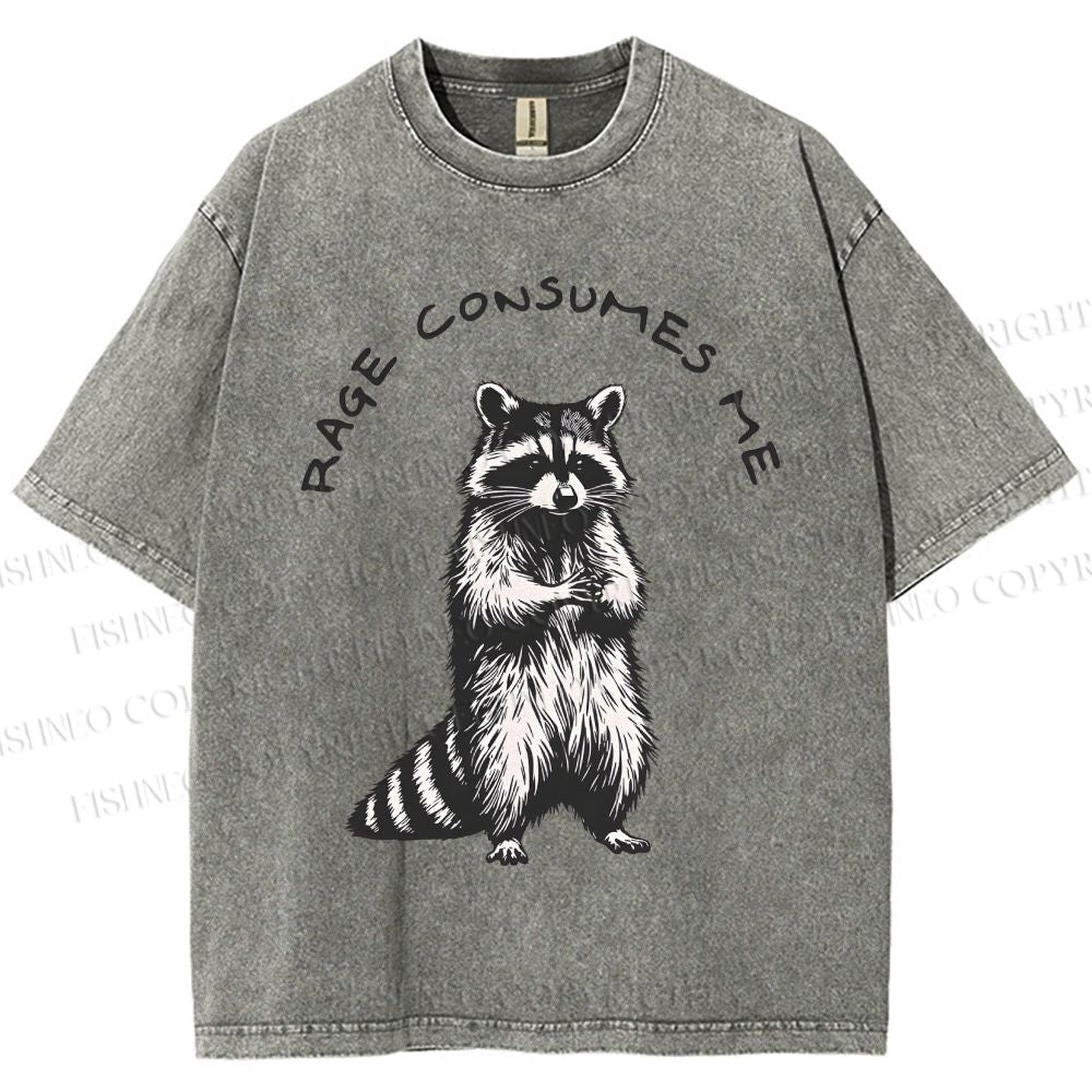 Unisex Raccoon Printed Washed Tee