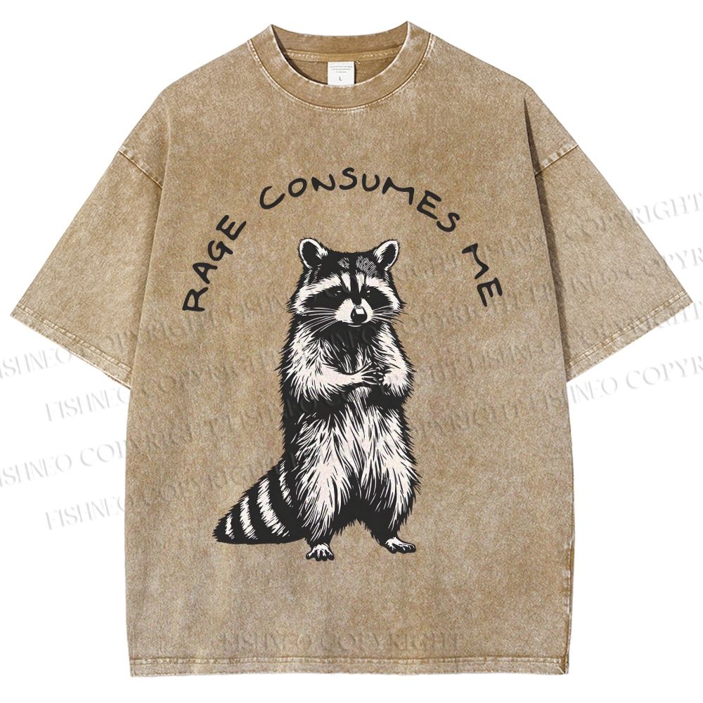 Unisex Raccoon Printed Washed Tee