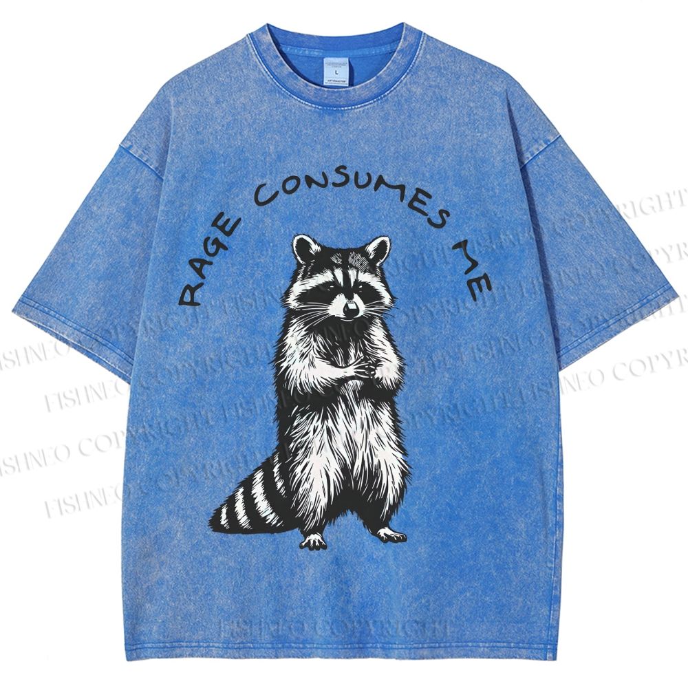 Unisex Raccoon Printed Washed Tee