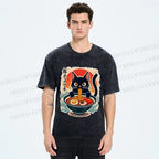 Unisex Ramen Cat Printed Washed Tee