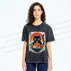 Unisex Ramen Cat Printed Washed Tee