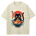 Unisex Ramen Cat Printed Washed Tee