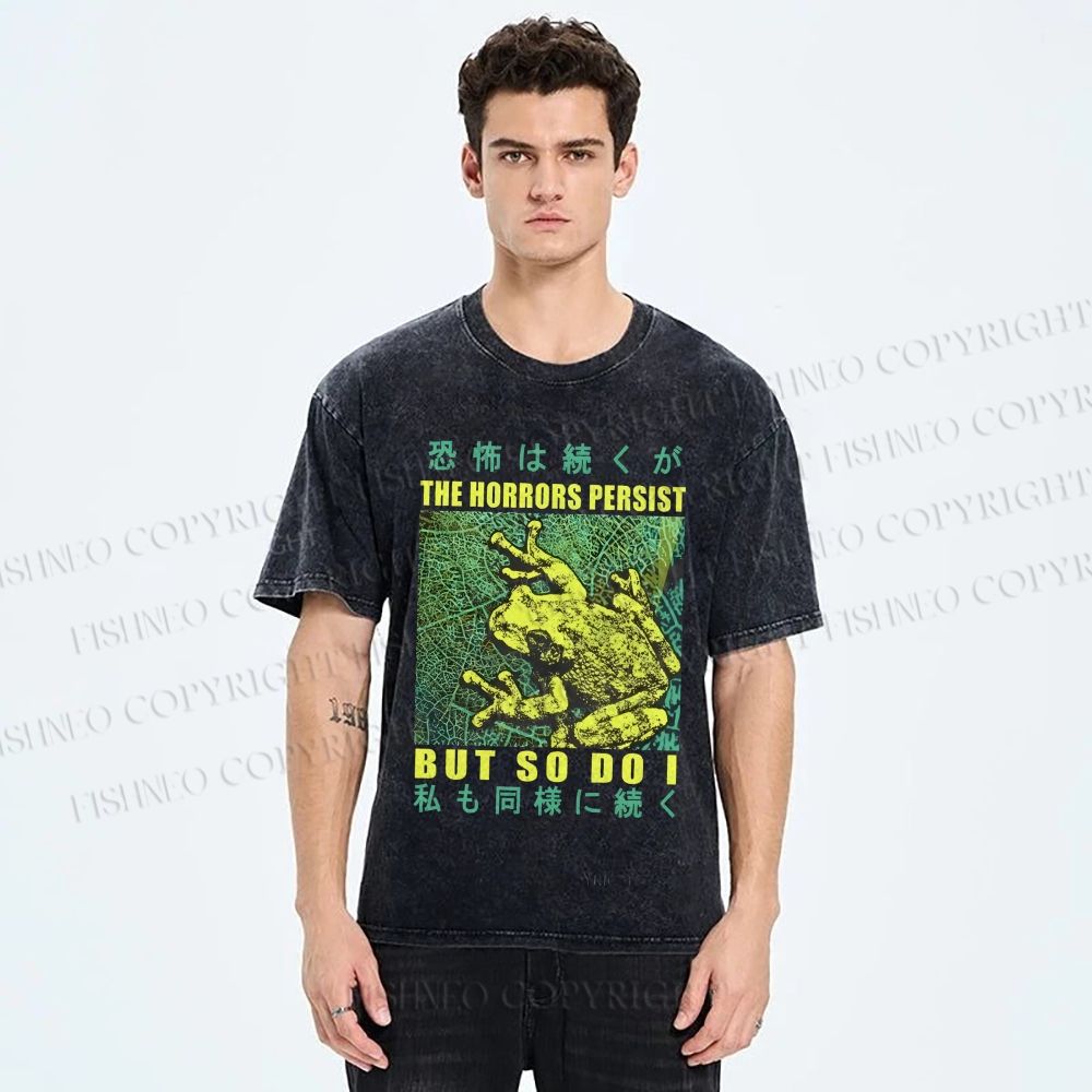 Unisex Frog Printed Washed Tee