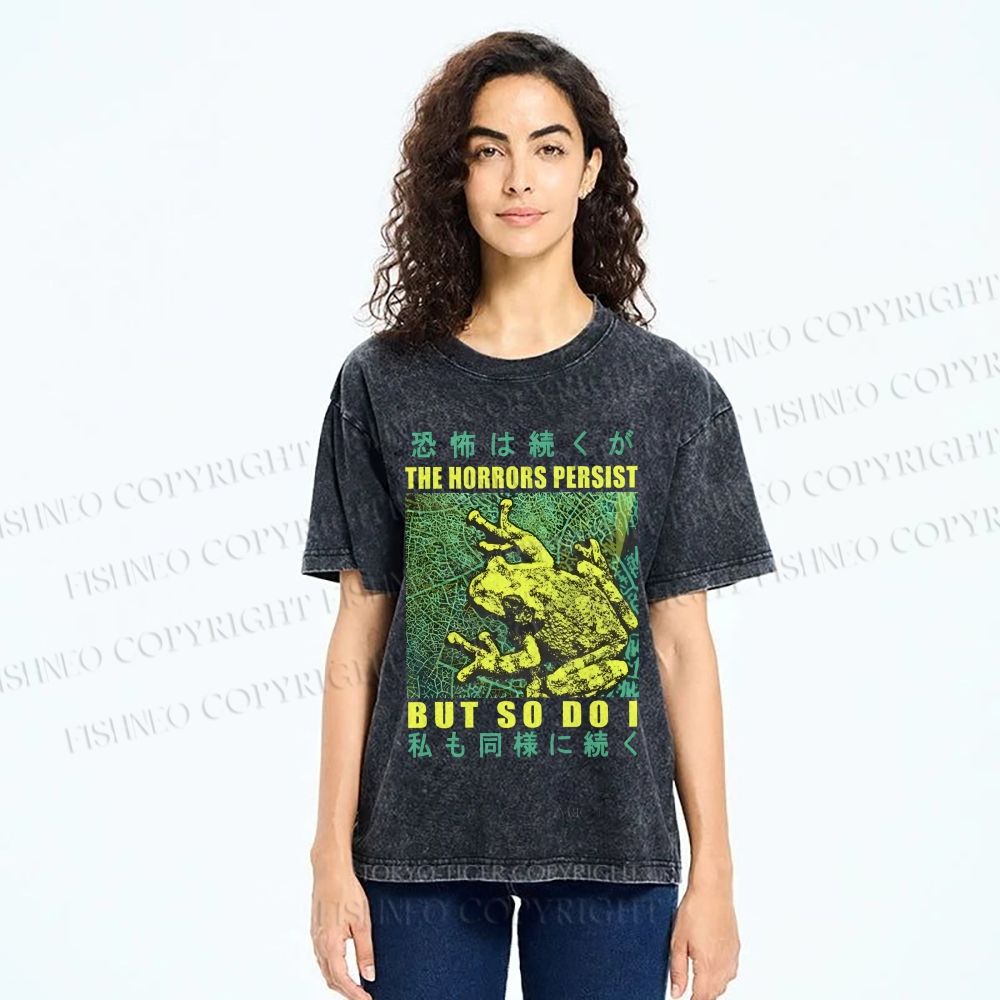 Unisex Frog Printed Washed Tee