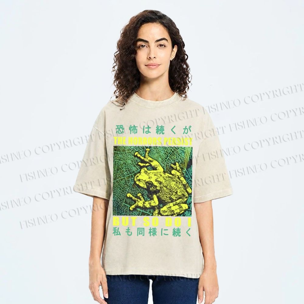 Unisex Frog Printed Washed Tee