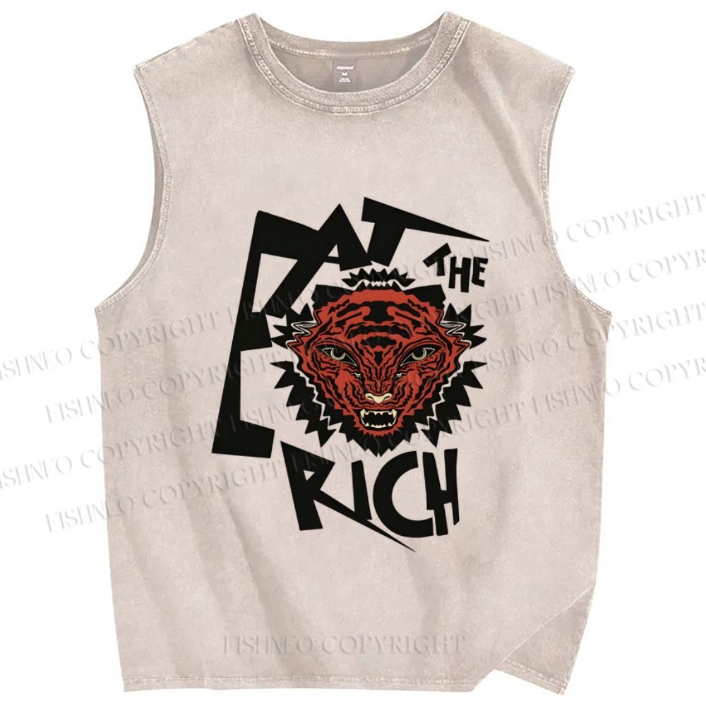 Unisex Tiger Printed Washed Tank Top