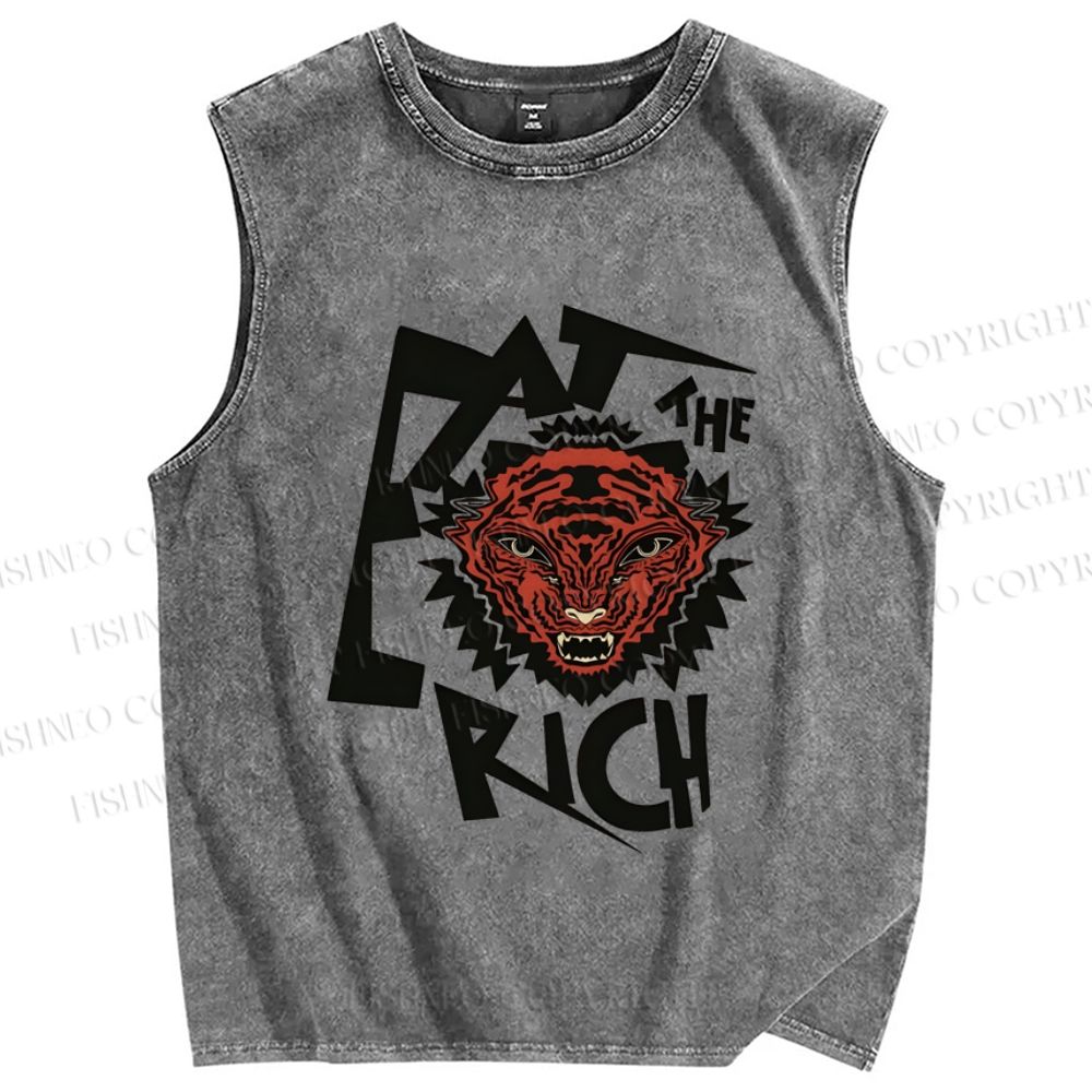 Unisex Tiger Printed Washed Tank Top