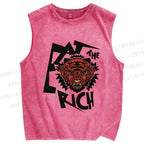 Unisex Tiger Printed Washed Tank Top