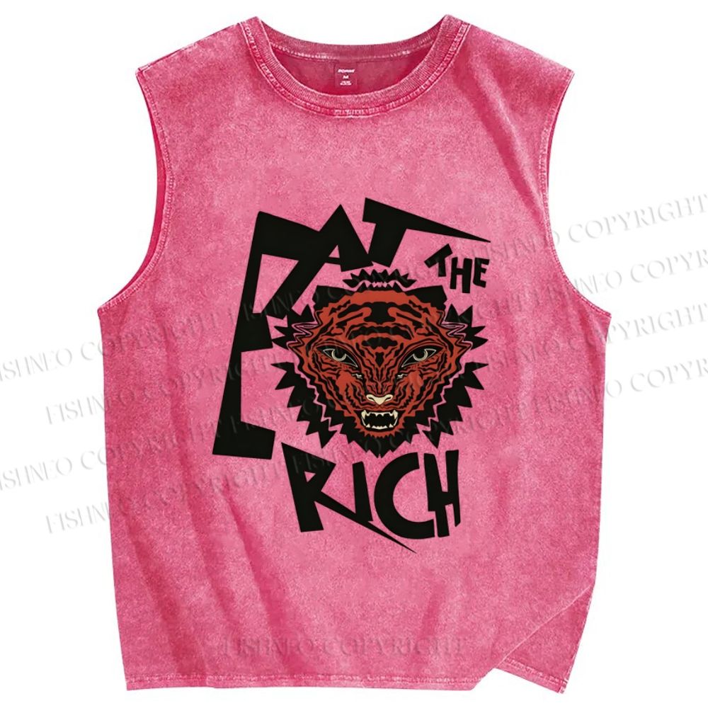 Unisex Tiger Printed Washed Tank Top
