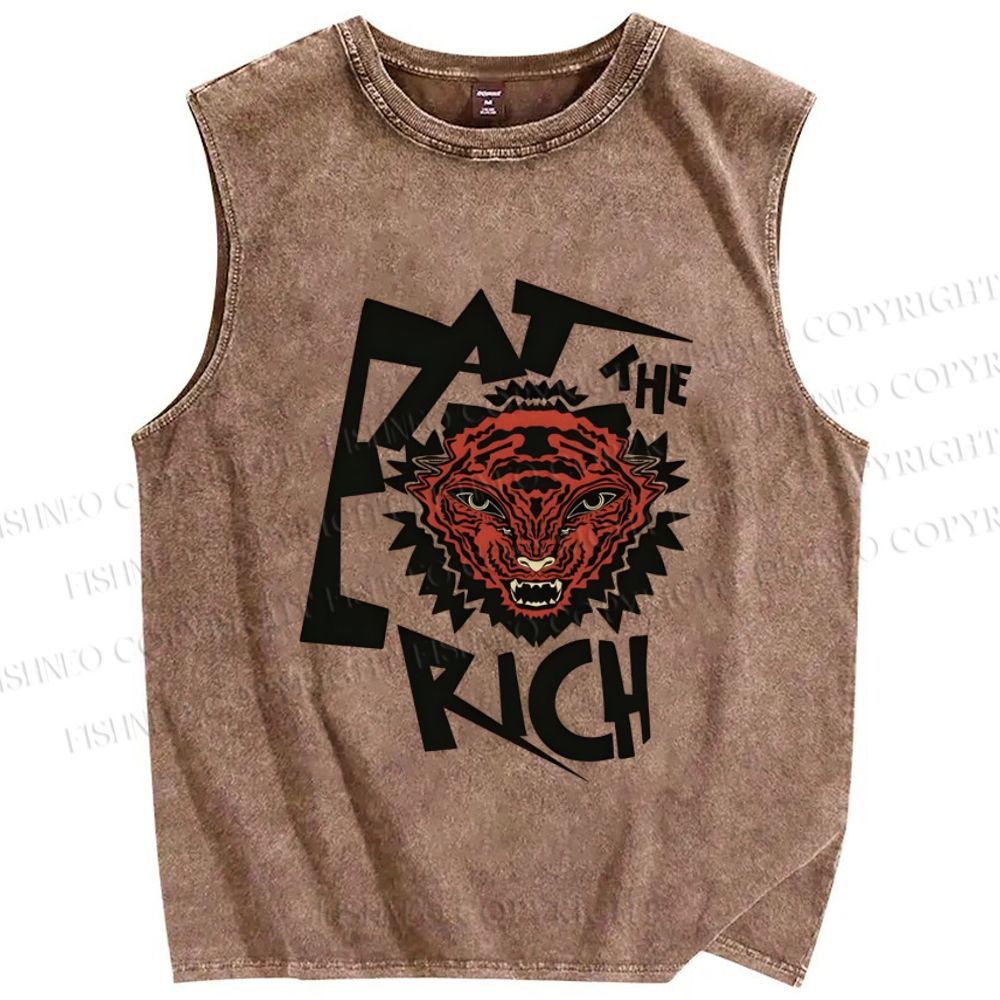Unisex Tiger Printed Washed Tank Top