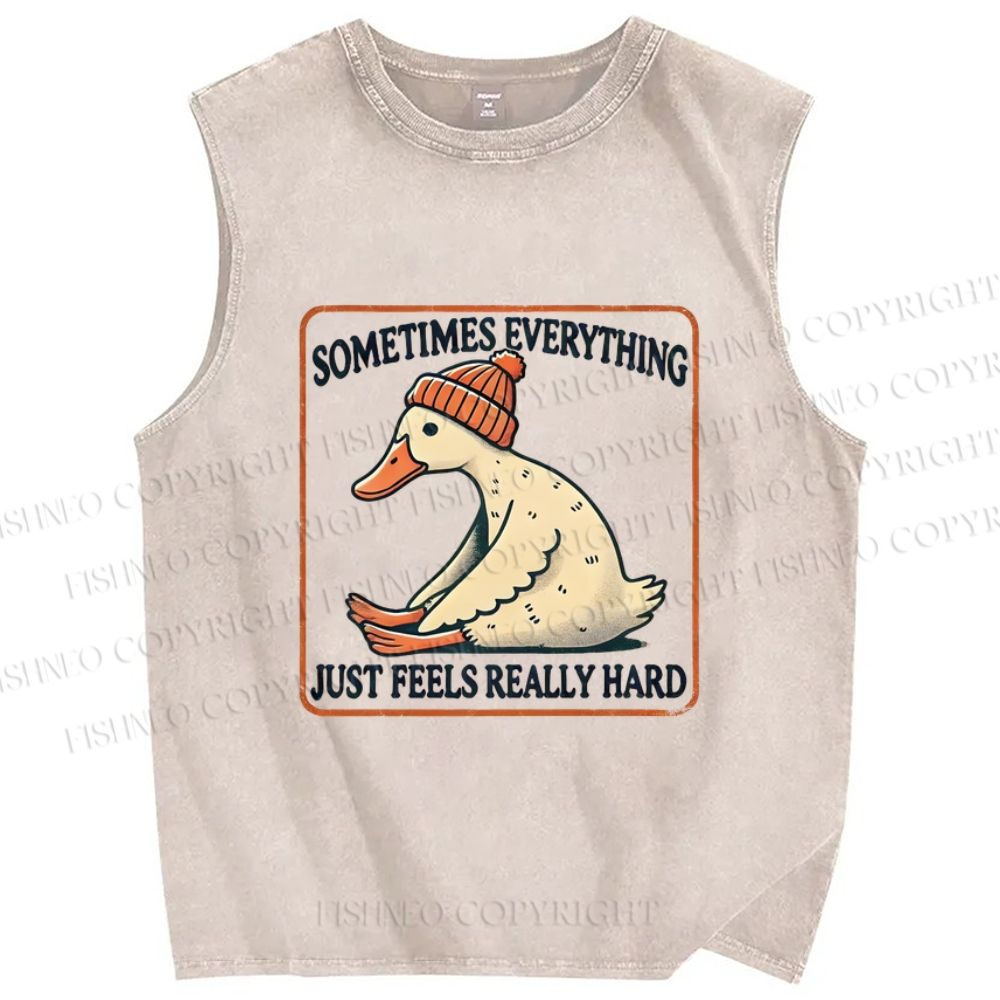 Unisex Goose Printed Washed Tank Top