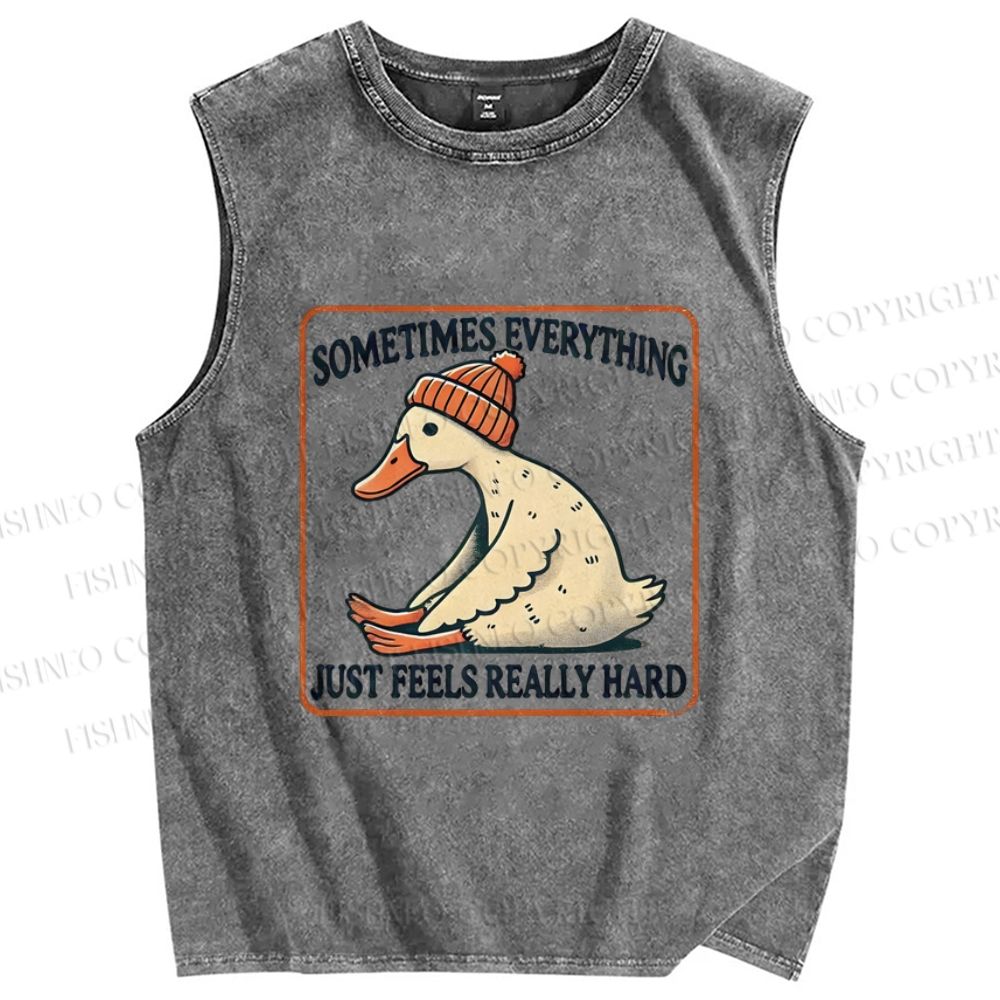 Unisex Goose Printed Washed Tank Top