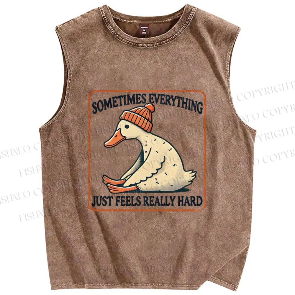 Unisex Goose Printed Washed Tank Top