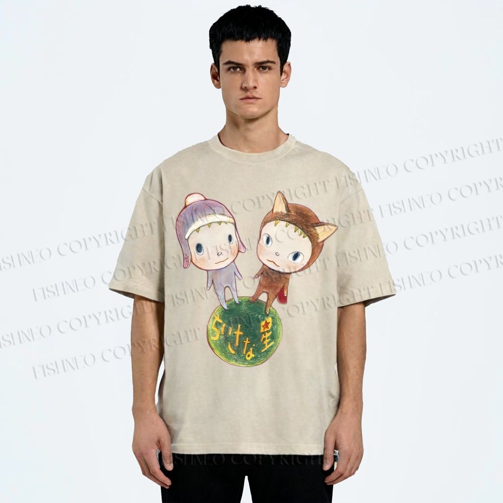 Unisex Yoshitomo Nara Printed Washed Tee