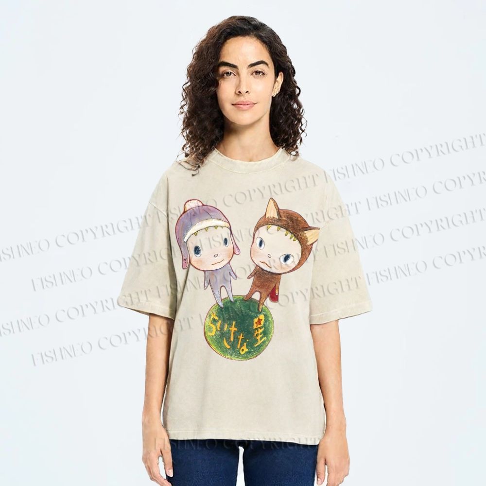 Unisex Yoshitomo Nara Printed Washed Tee