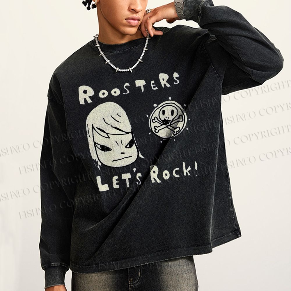 Unisex Casual Washed Yoshitomo Nara Printed Long Sleeve T-shirt
