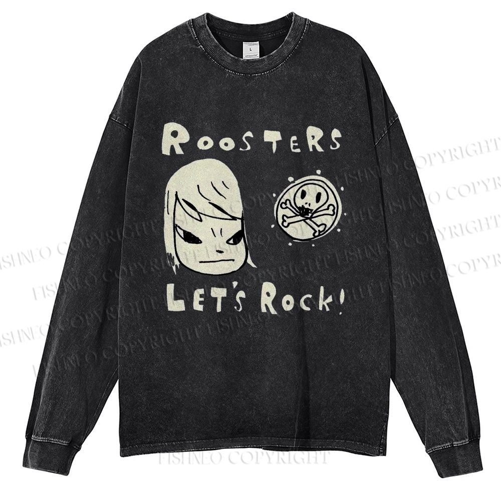 Unisex Casual Washed Yoshitomo Nara Printed Long Sleeve T-shirt