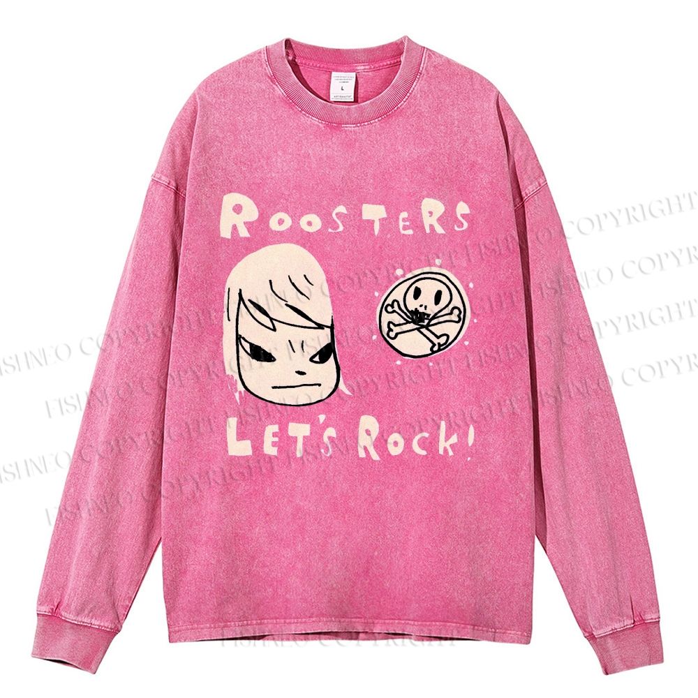 Unisex Casual Washed Yoshitomo Nara Printed Long Sleeve T-shirt