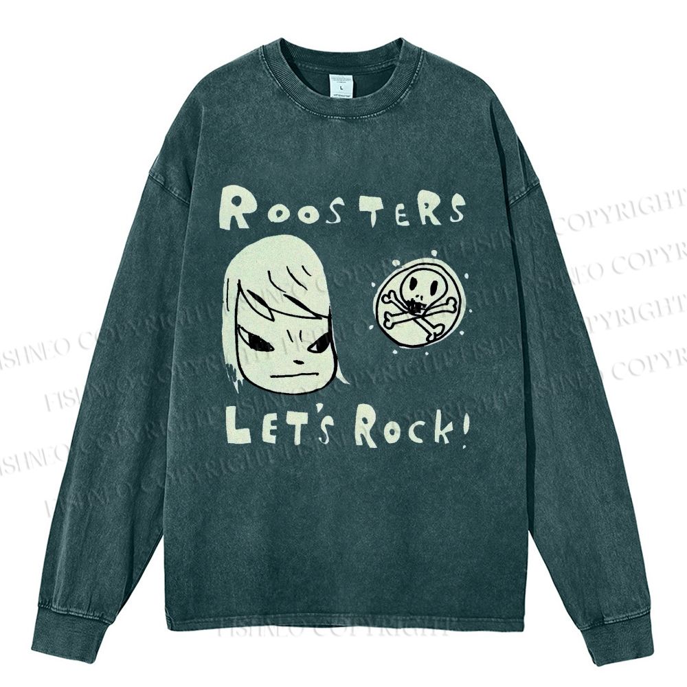 Unisex Casual Washed Yoshitomo Nara Printed Long Sleeve T-shirt