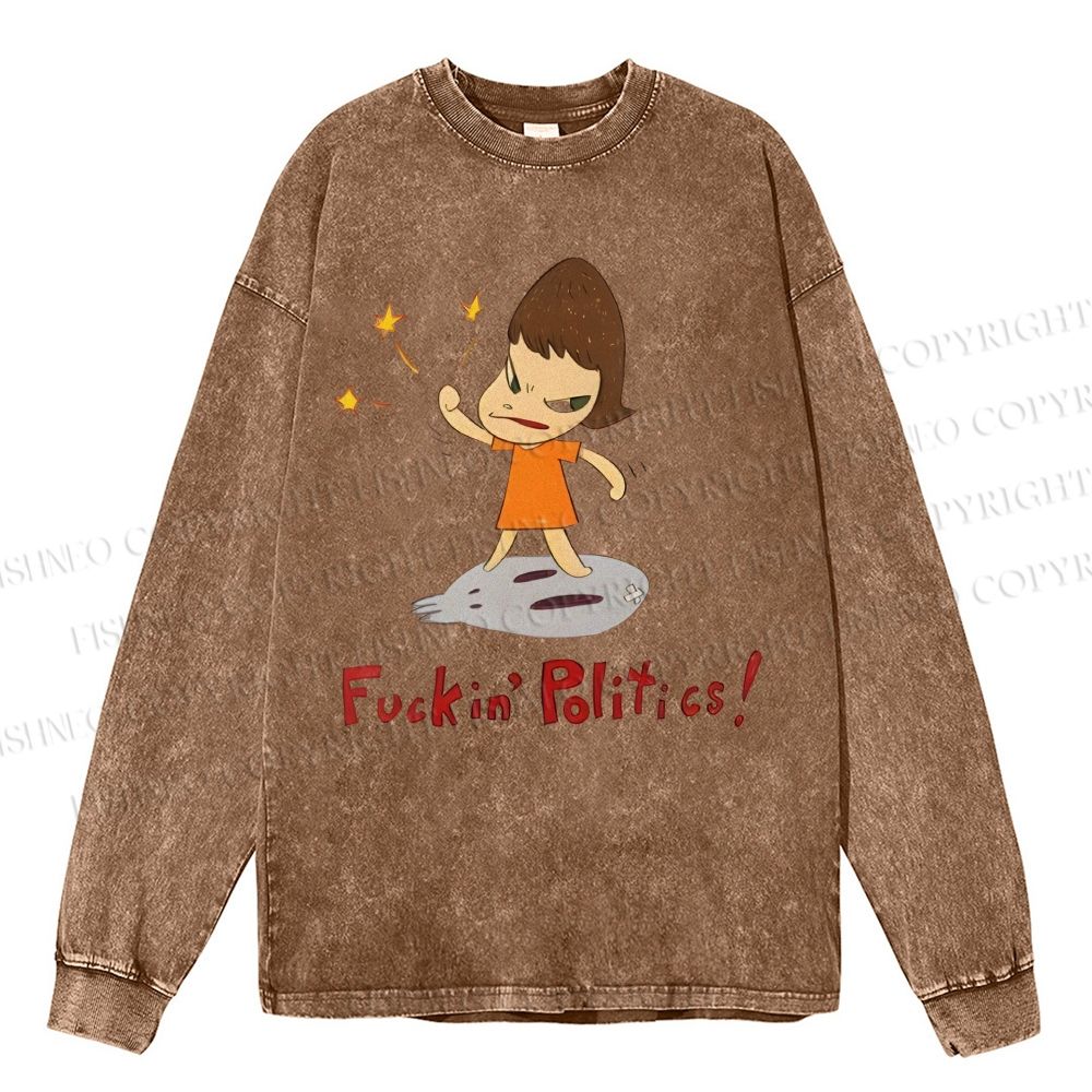 Unisex Casual Washed Yoshitomo Nara Printed Long Sleeve T-shirt