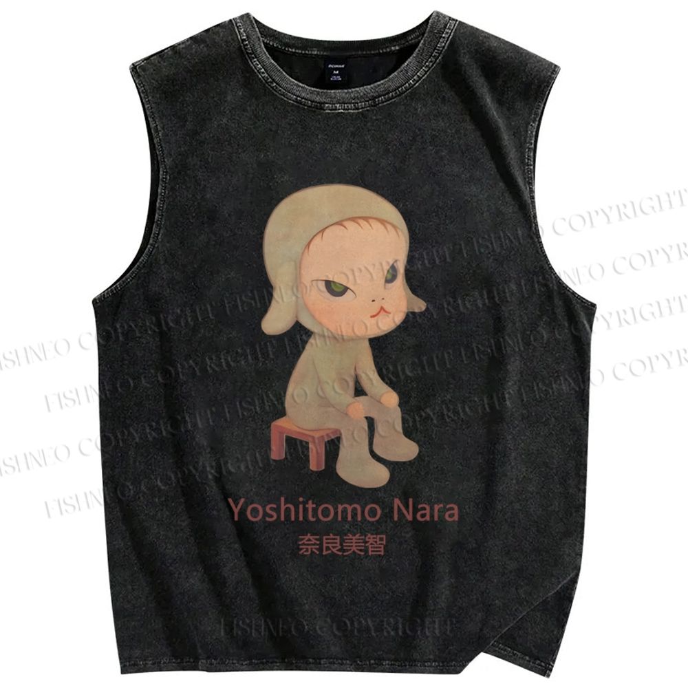 Unisex Yoshitomo Nara Printed Washed Tank Top