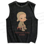 Unisex Yoshitomo Nara Printed Washed Tank Top