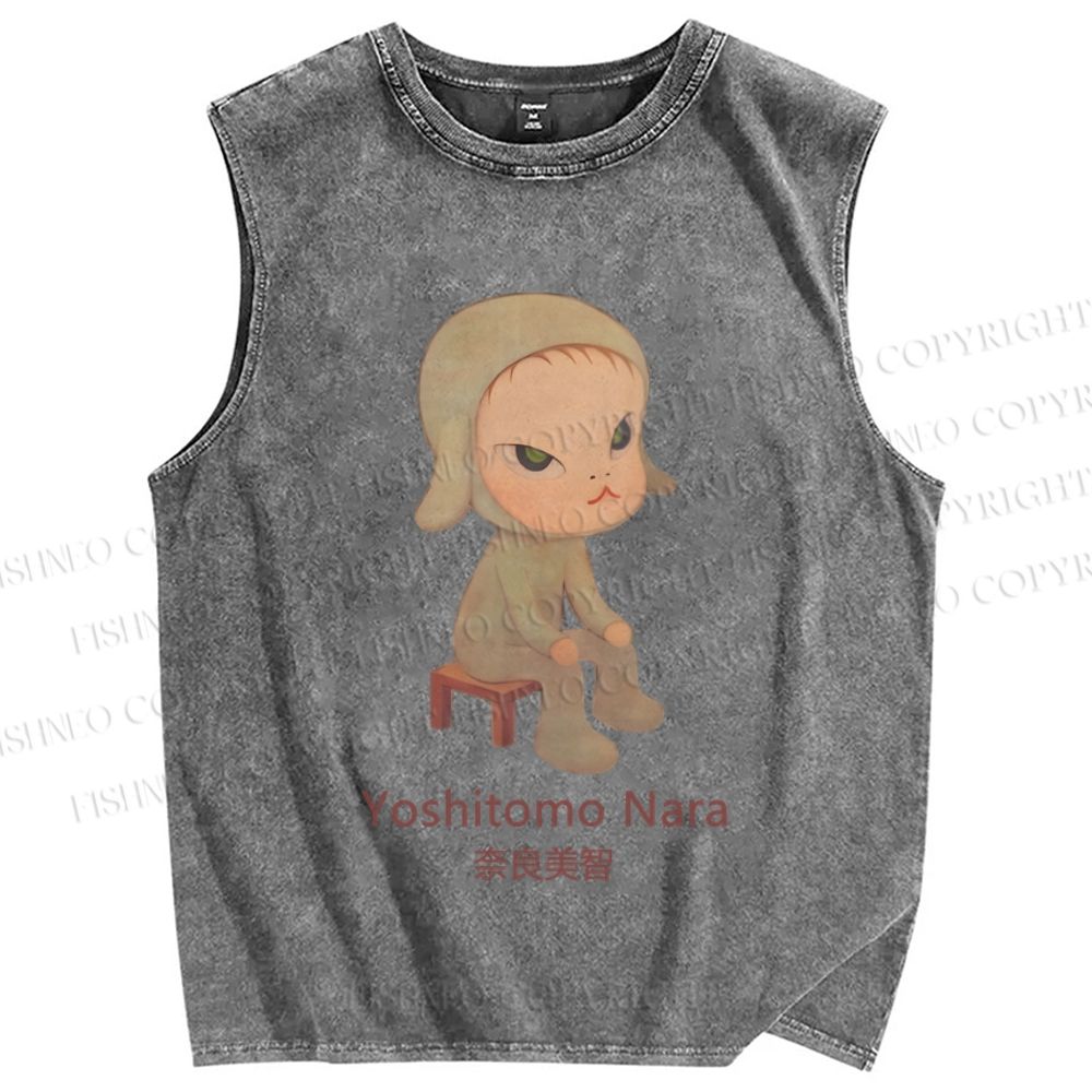 Unisex Yoshitomo Nara Printed Washed Tank Top