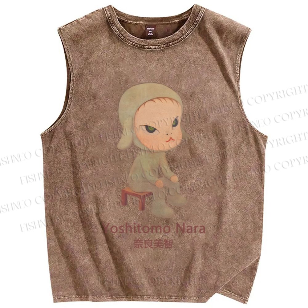 Unisex Yoshitomo Nara Printed Washed Tank Top