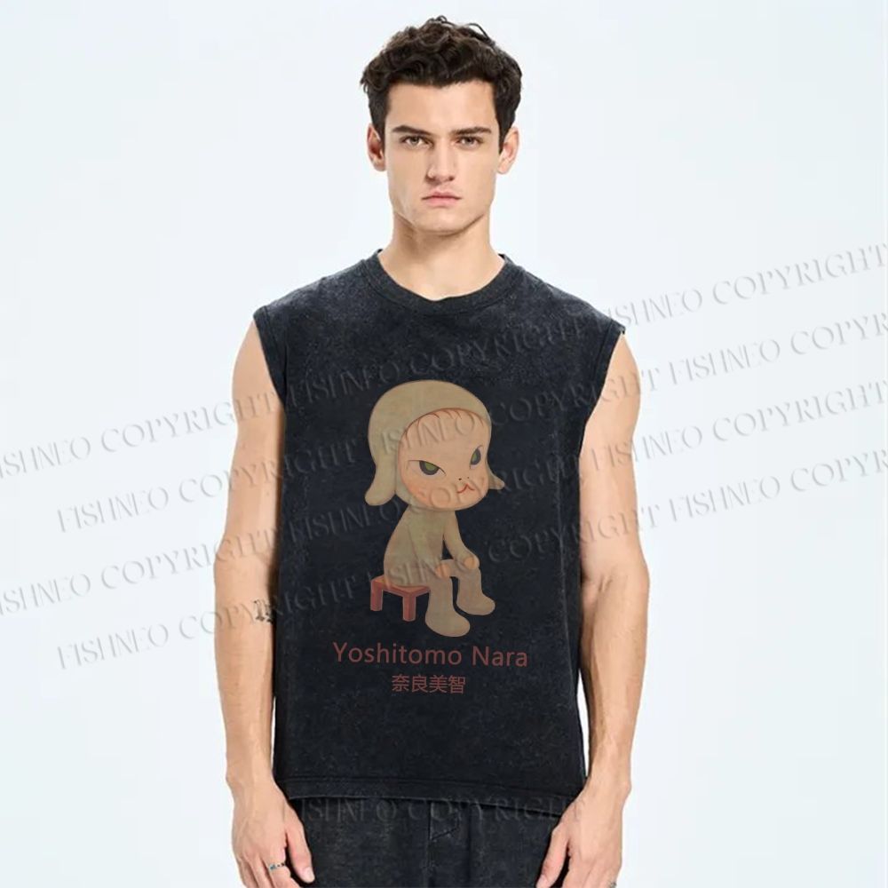 Unisex Yoshitomo Nara Printed Washed Tank Top
