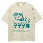 Unisex Printed Vintage Japanese Weird Boy Graffiti Washed Tee