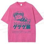Unisex Printed Vintage Japanese Weird Boy Graffiti Washed Tee