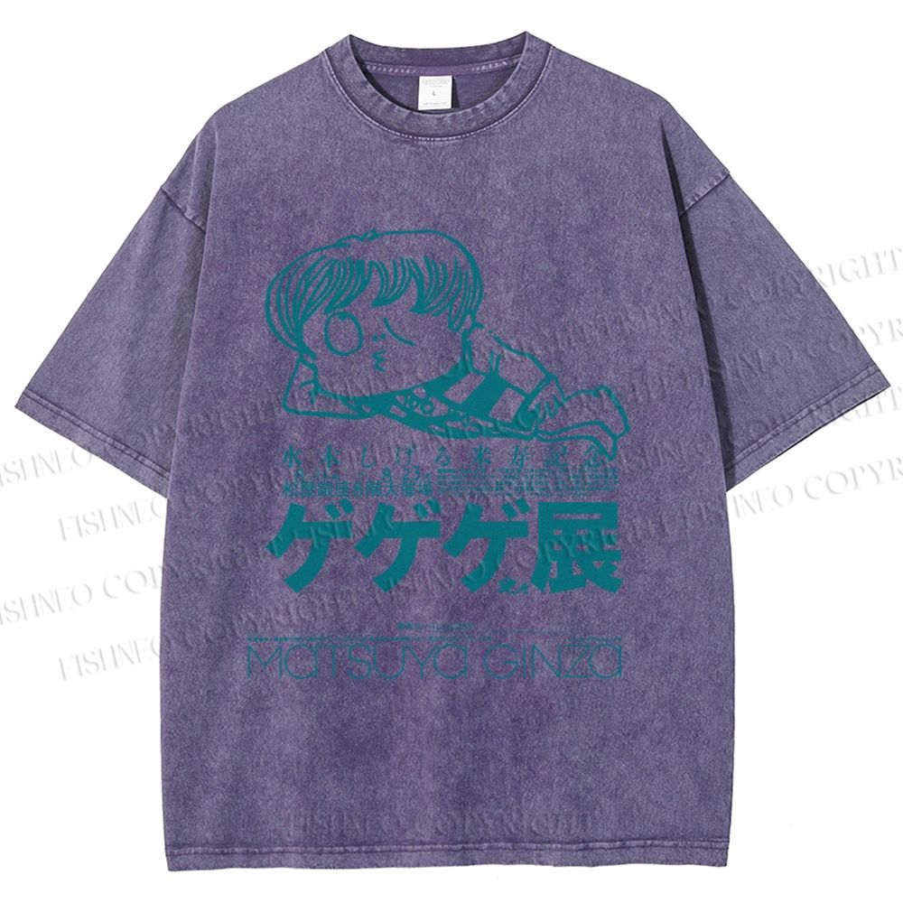 Unisex Printed Vintage Japanese Weird Boy Graffiti Washed Tee