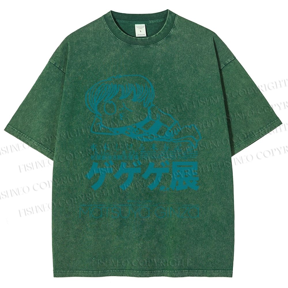 Unisex Printed Vintage Japanese Weird Boy Graffiti Washed Tee