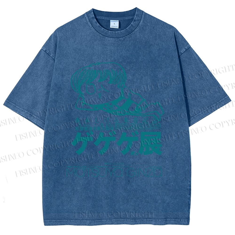 Unisex Printed Vintage Japanese Weird Boy Graffiti Washed Tee