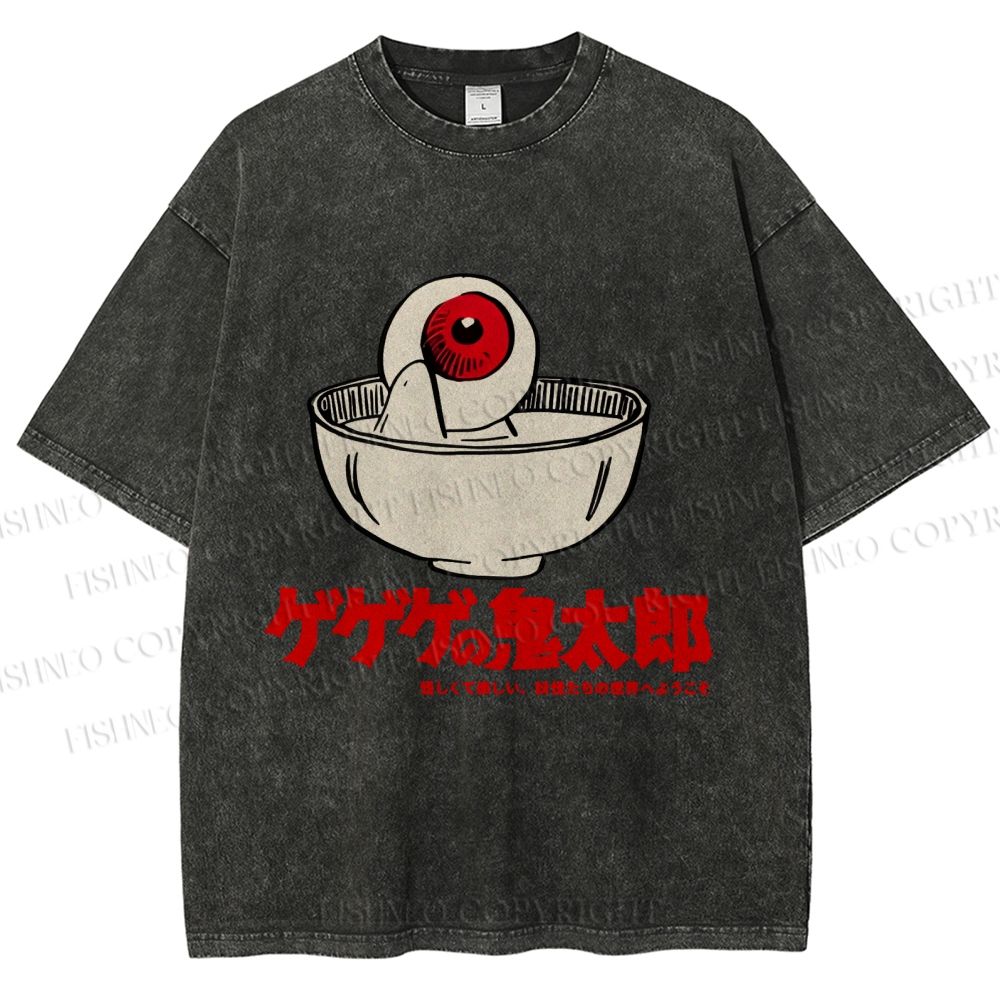 Unisex Japanese Eye In Bowl Printed Washed Tee