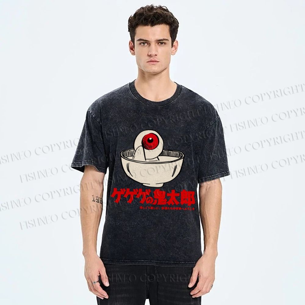 Unisex Japanese Eye In Bowl Printed Washed Tee