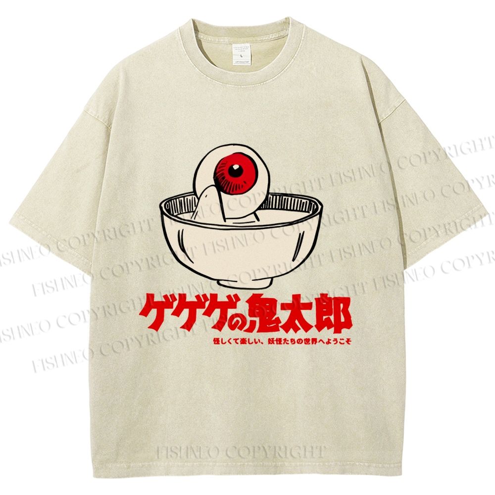 Unisex Japanese Eye In Bowl Printed Washed Tee
