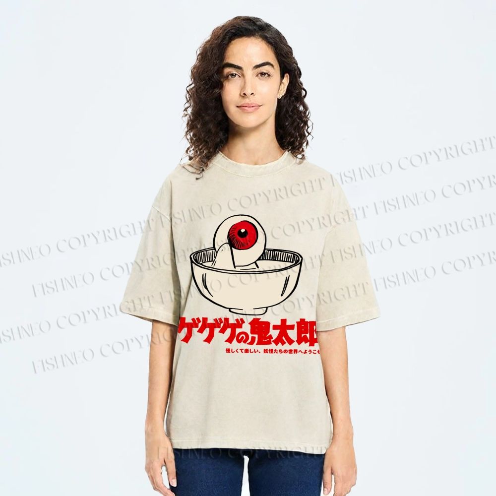 Unisex Japanese Eye In Bowl Printed Washed Tee