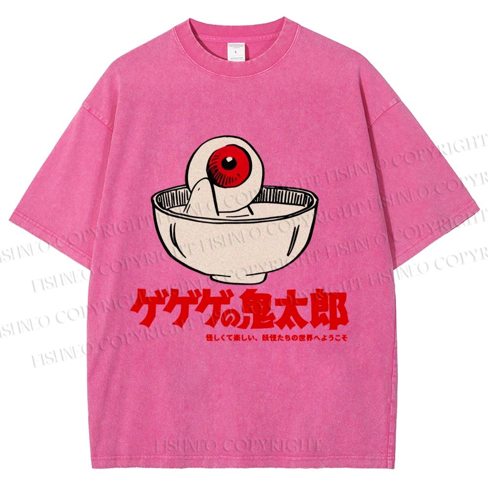 Unisex Japanese Eye In Bowl Printed Washed Tee